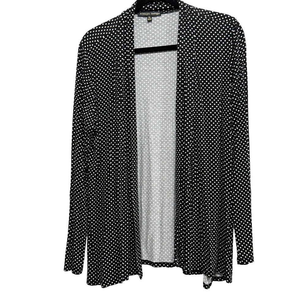 Always Indigo Womens XL Polka Dot Open Front Cardigan Black White